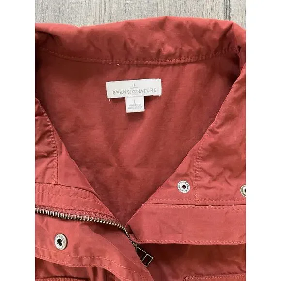 LL Bean Signature Waxed Utility Field Jacket Womens L Rust Red Orange Pockets - Picture 5 of 9